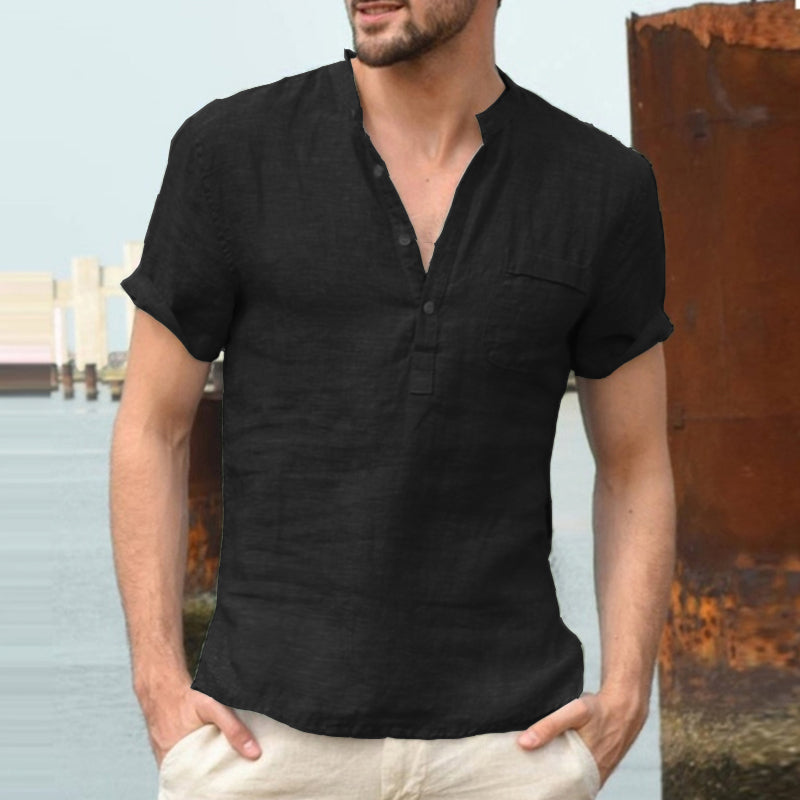 Summer Men's Short-Sleeved T-shirt Cotton Tee Linen Casual Men's