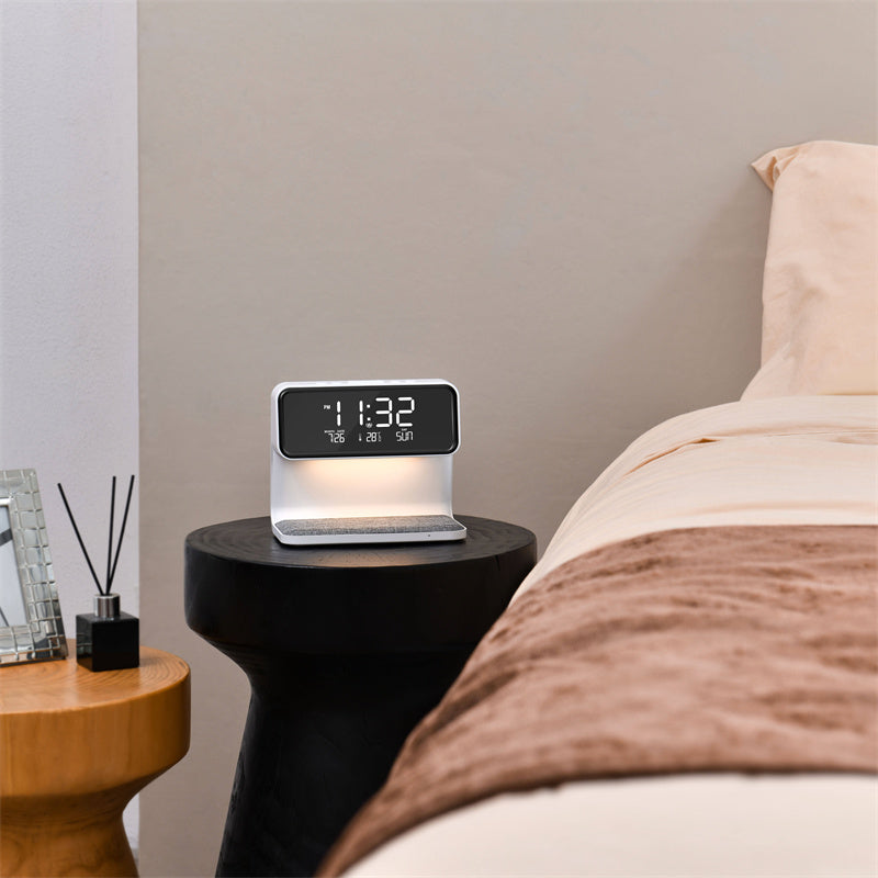 3-in-1 Creative Bedside Lamp: Wireless Charging, LCD Screen Alarm Clock, and Phone Charger - Minihomy