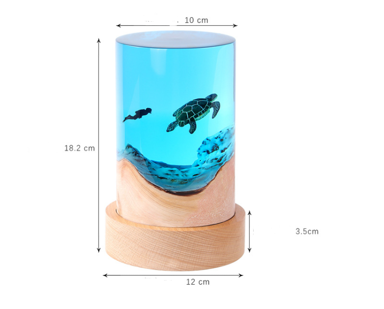 Creative Desktop Ornaments Cylinder Solid Wood Resin Night Light - Minihomy