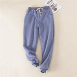 Lambskin Sweatpants Winter Women's Velvet Autumn Loose Thickening Warm Pants - Minihomy