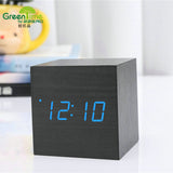 Minimalist Cube shaped sound-sensitive wooden digital clock with temperature display - Minihomy