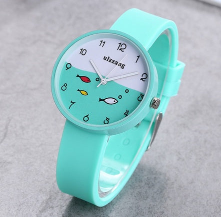 Children Watch For Girls Color Silicone Strap Fashion Quartz Wristwatch Fish Dial Cartoon Kids Clock - Minihomy