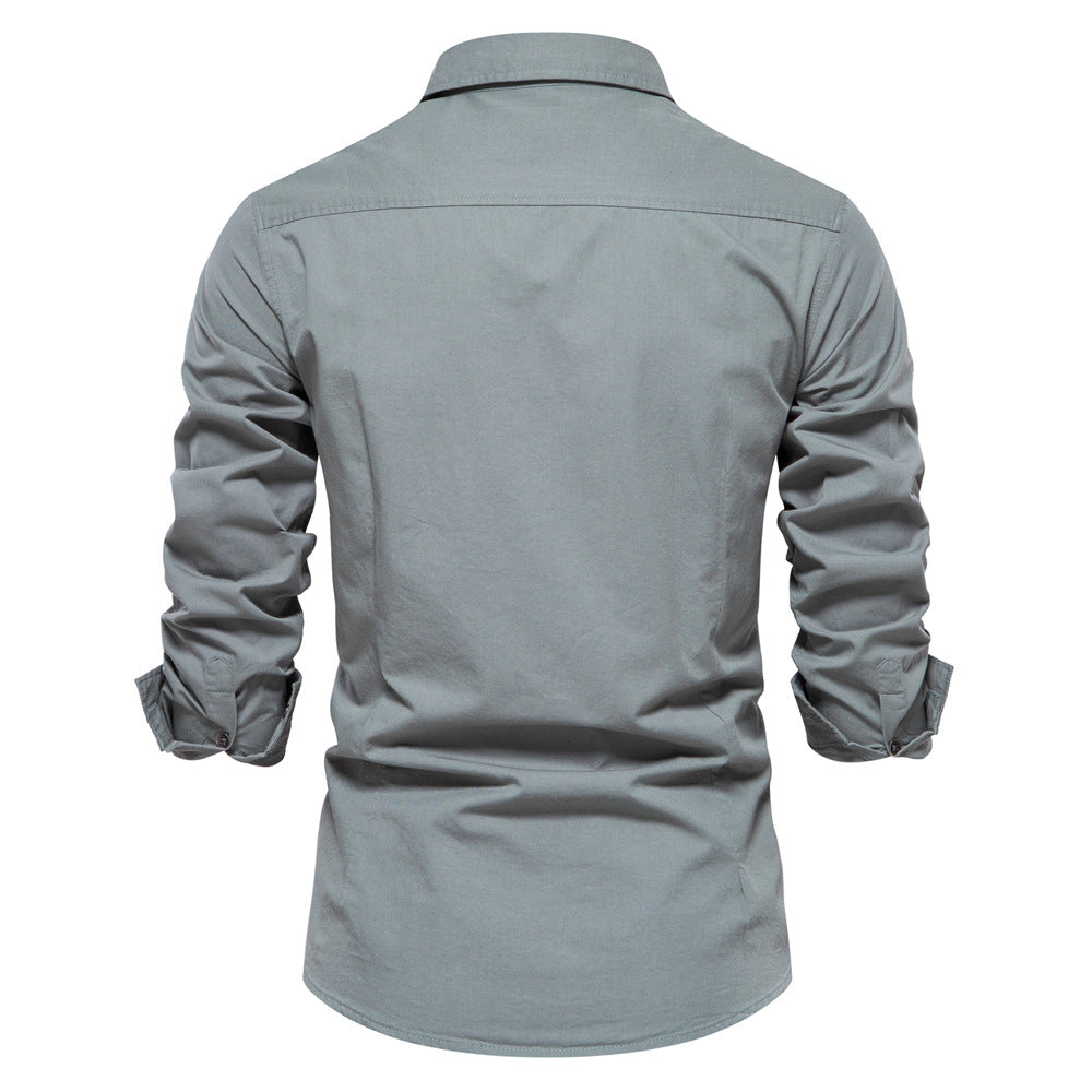 Men's Casual Solid Color Long Sleeve Shirt - Minihomy