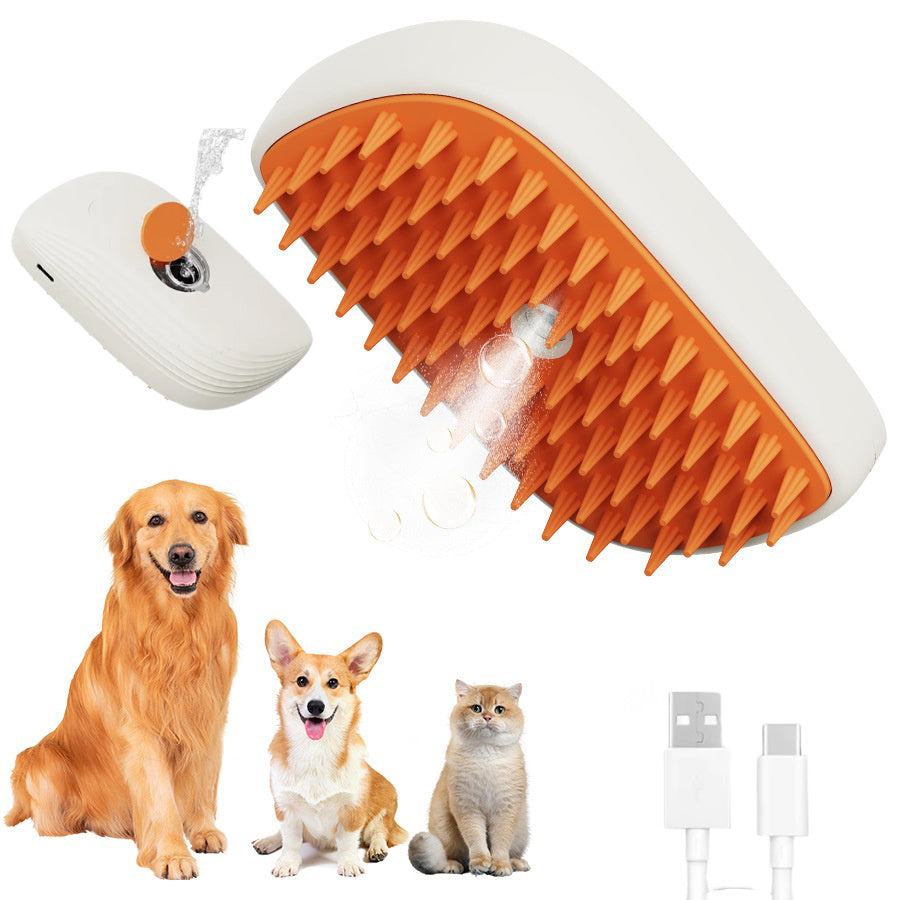 USB Rechargeable Pet Steam Brush: Massage, Spray, & Groom Cats & Dogs