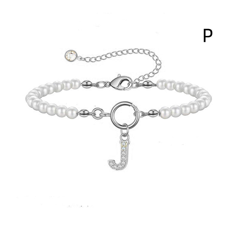 Personalized Initial Bracelet with Pearl Charm - A-Z Letter Toggle Clasp Jewelry Gift for Women - Minihomy