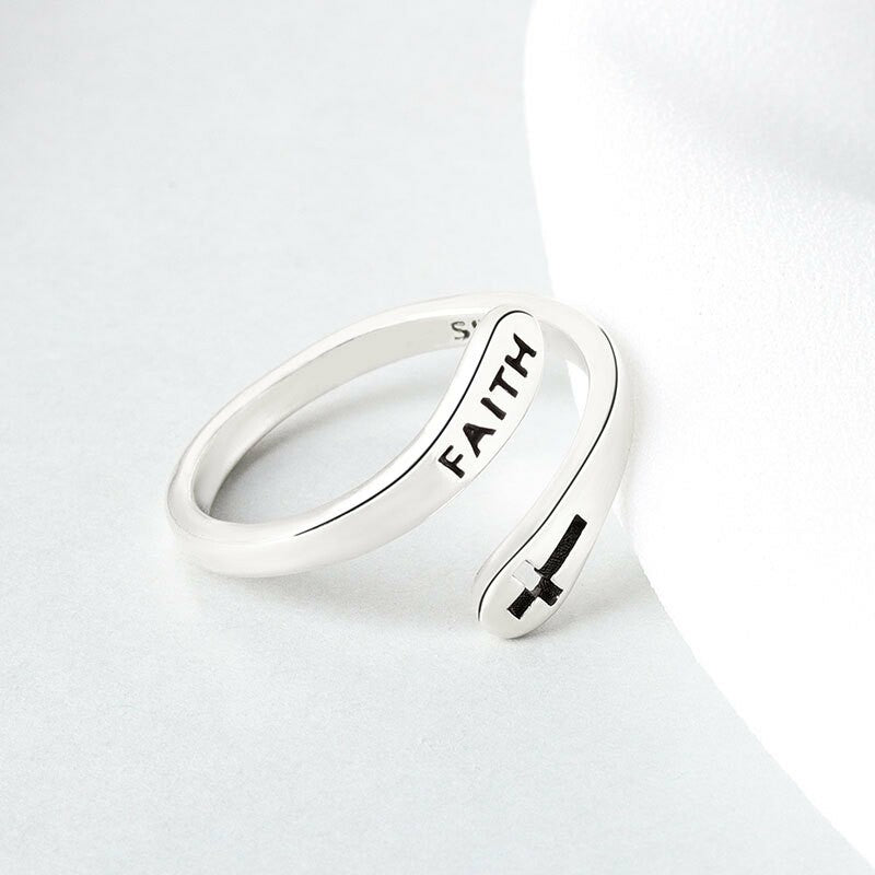 Adjustable Ring Vintage Faith Letters Cross Opening Adjustable Rings For Women Men - Minihomy