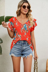 Women's Tops Casual V Neck Tops Ruffle Short Sleeve T Shirt Blouses