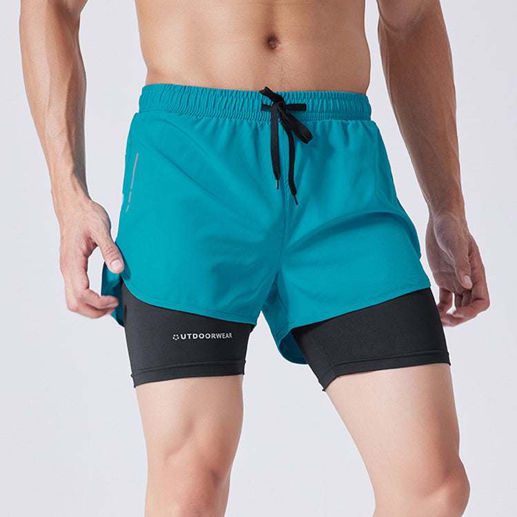 Men's Drawstring Sports Shorts Double Layer Quick Dry High Elasticity Activewear Pants - Minihomy