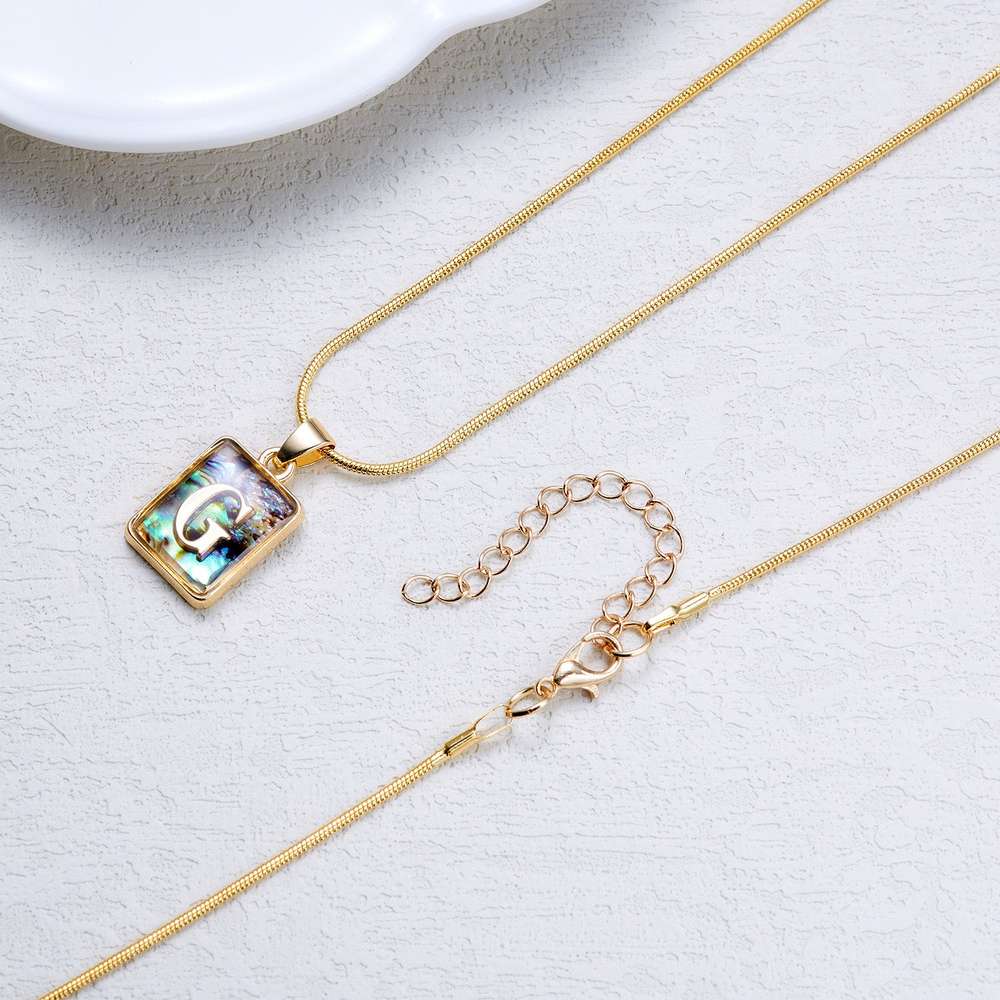 26 Letter Square Necklace Colorful Shell Luminous Pendant Chain Necklace For Women - Minihomy