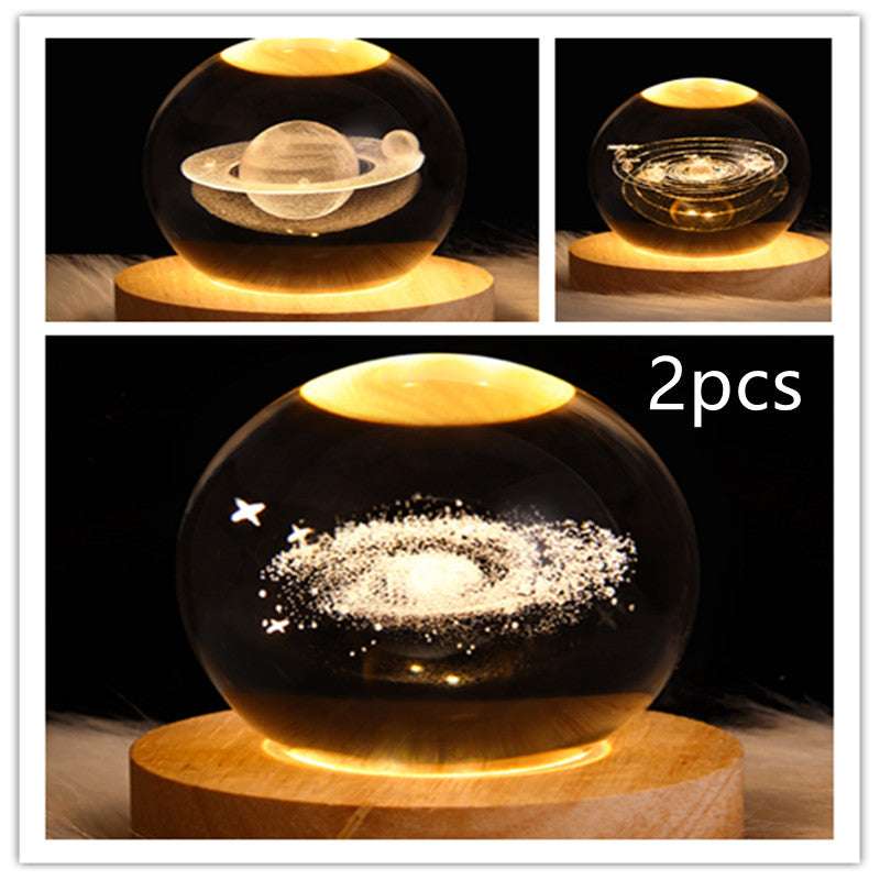 LED Night Light Galaxy Crystal Ball Table Lamp - 3D Planet Moon Lamp for Bedroom Home Decor - Minihomy