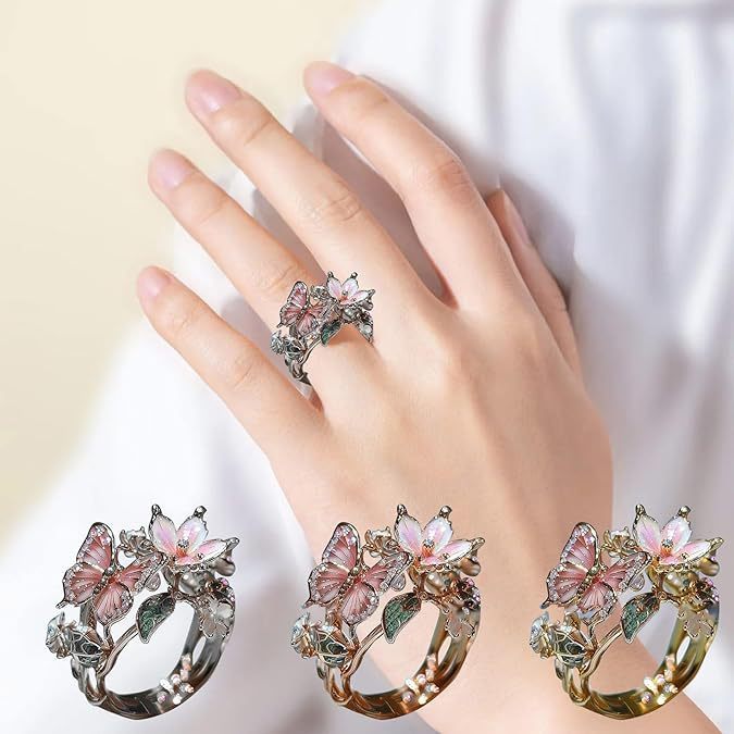 Gold Plated Butterfly Flower Crystal Ring for Women - Elegant Aesthetic Jewelry - Minihomy