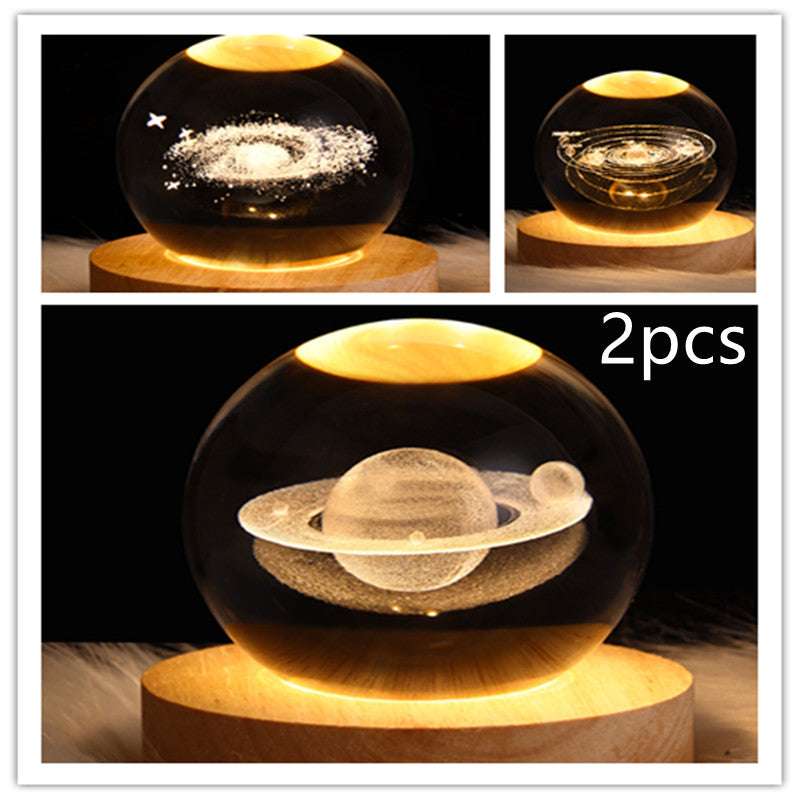 LED Night Light Galaxy Crystal Ball Table Lamp - 3D Planet Moon Lamp for Bedroom Home Decor - Minihomy