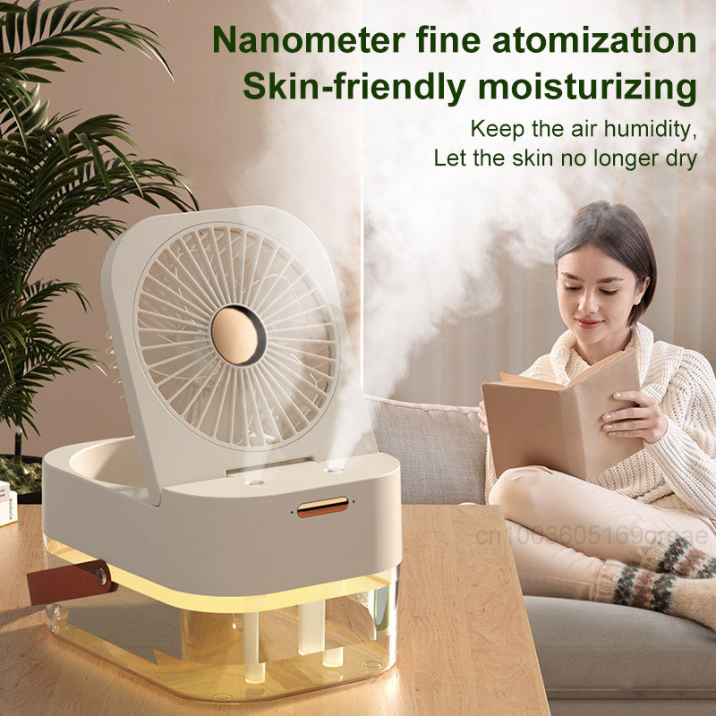 Portable Air Cooler Fan & Humidifier with Night Light - USB Mist Fan for Home Office - Minihomy