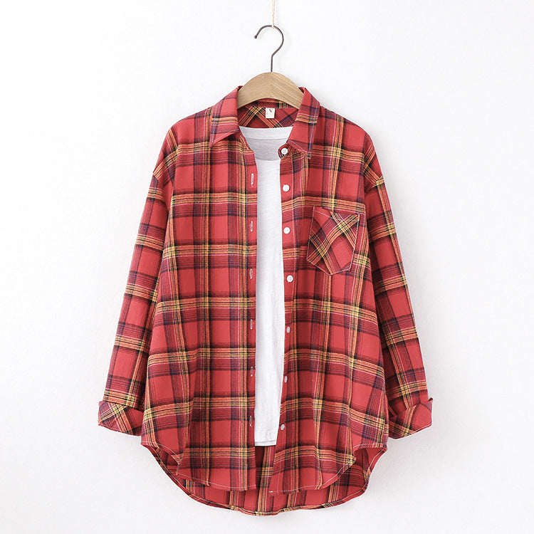 Plaid Shirt Women Loose Long Sleeve Blouses Cotton Flannel Casual Shirt Women - Minihomy