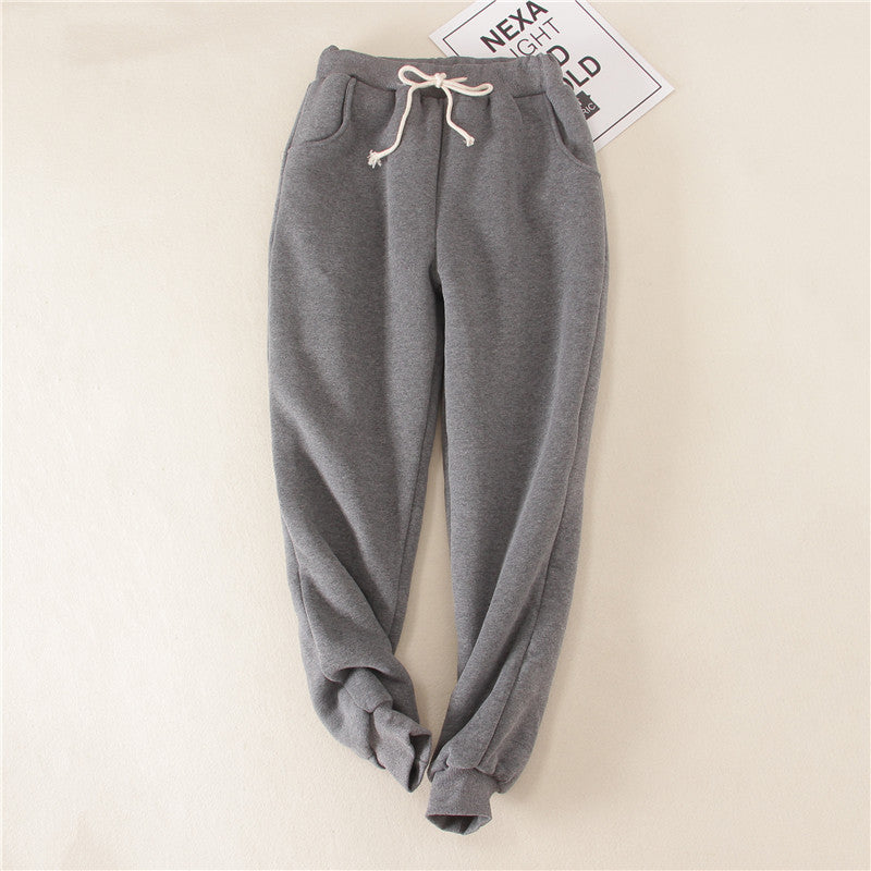 Lambskin Sweatpants Winter Women's Velvet Autumn Loose Thickening Warm Pants - Minihomy