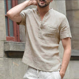 Summer Men's Short-Sleeved T-shirt Cotton Tee Linen Casual Men's