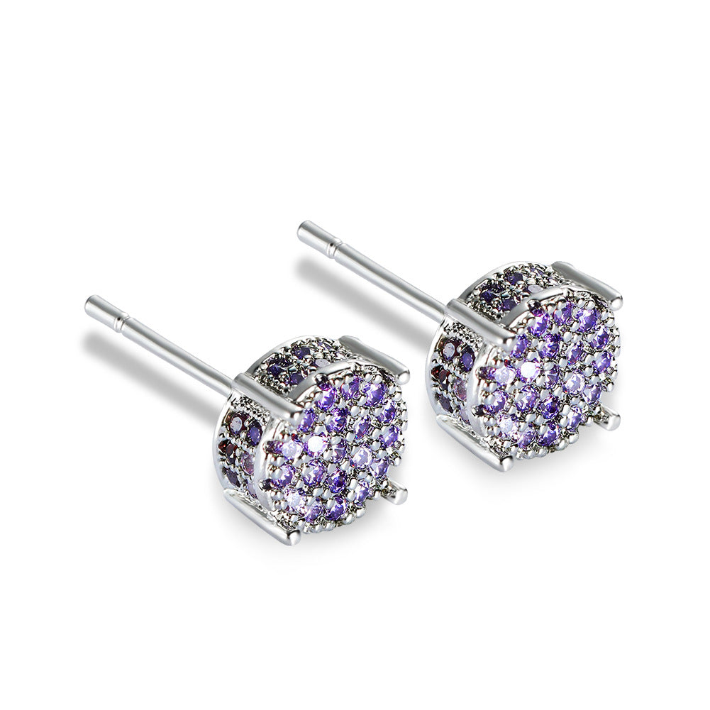 Four-claw Round Zircon Micro-inlaid Full Diamond Starry Earrings - Minihomy