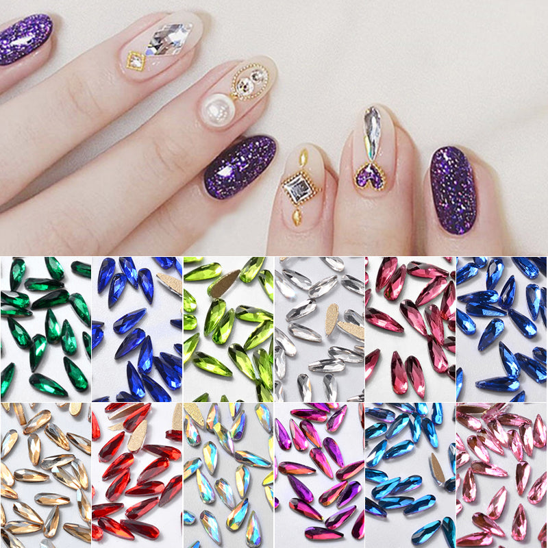 10Pcs 3D Nail Art Rhinestones Long Water Drop Shaped Glitter Nail Art Decorations - Minihomy