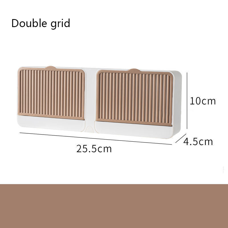 Double Grids Soap Storeage Box Wall Puch Free Drain Soap Holder - Minihomy