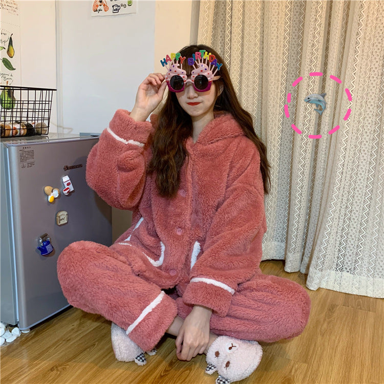 Autumn And Winter Cute Hooded Home Cute Pajamas Sets - Minihomy