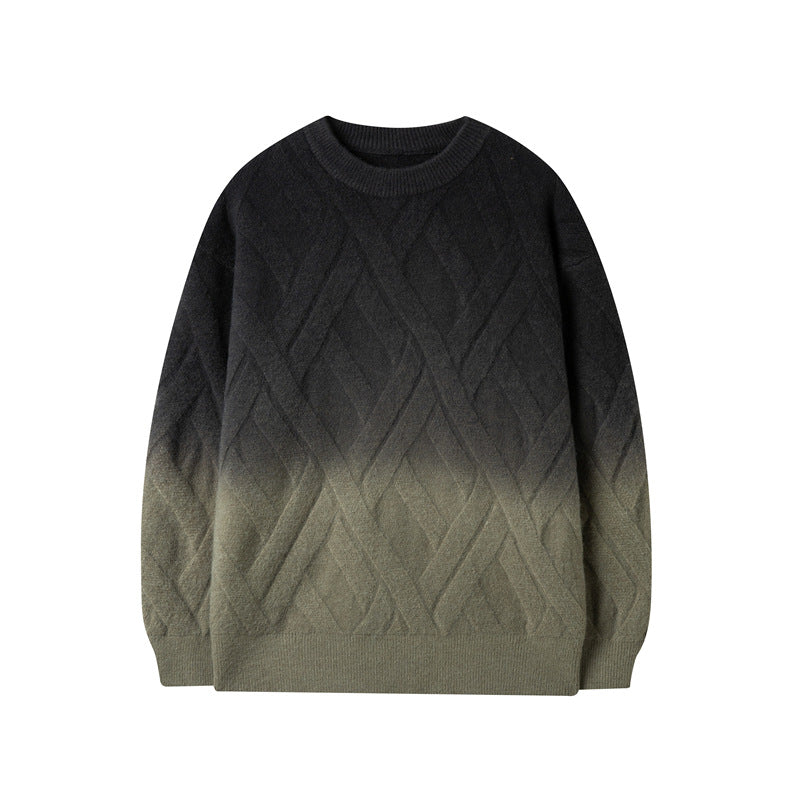 Men's Casual Retro Crew Neck Rhombus Tie-dyed Sweater - Minihomy