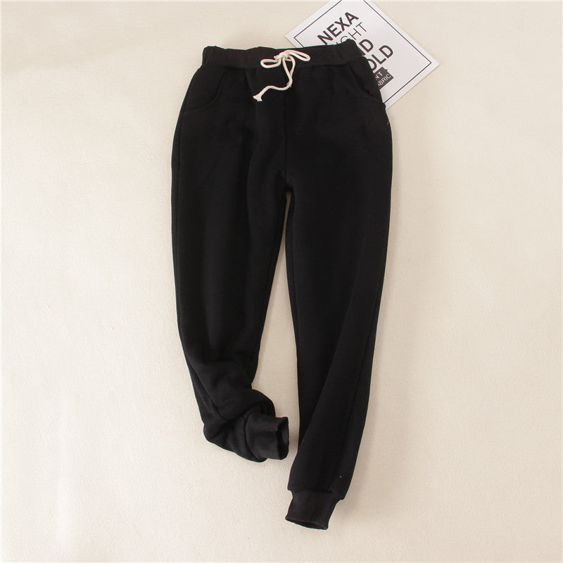 Lambskin Sweatpants Winter Women's Velvet Autumn Loose Thickening Warm Pants - Minihomy