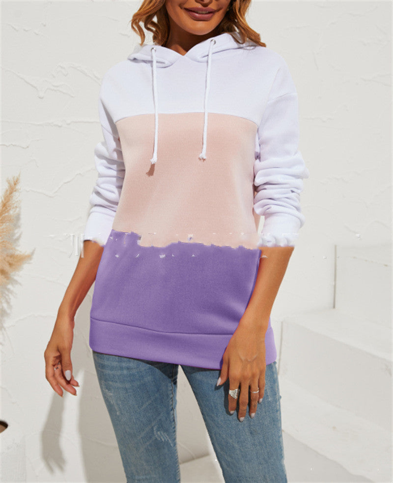 Colored Hooded Sweatshirt Long Sleeve Top - Minihomy