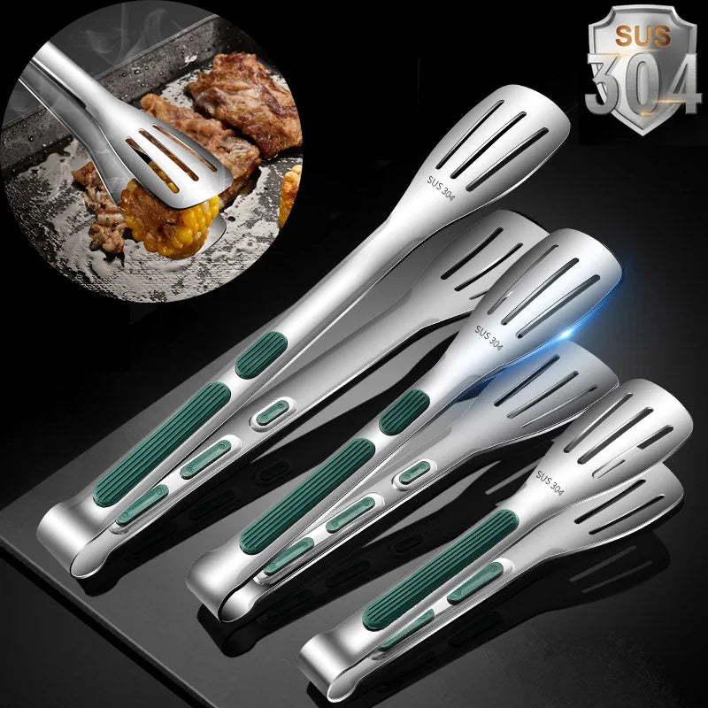 Stainless Steel Kitchen Tongs Set - 7, 9, 12 inch Non-Slip BBQ and Salad Tongs