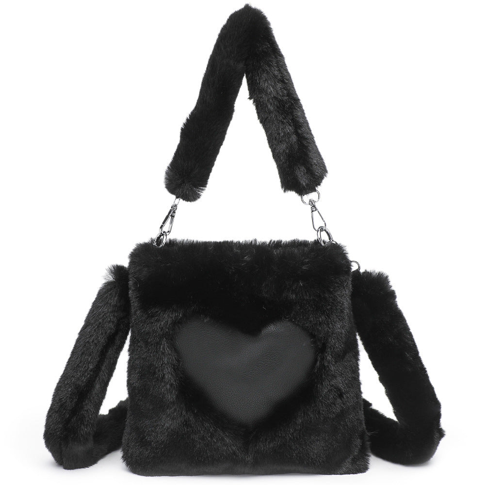 Fluffy Shoulder Bag for Women: Plush Tote Handbag, Autumn Winter Fashion