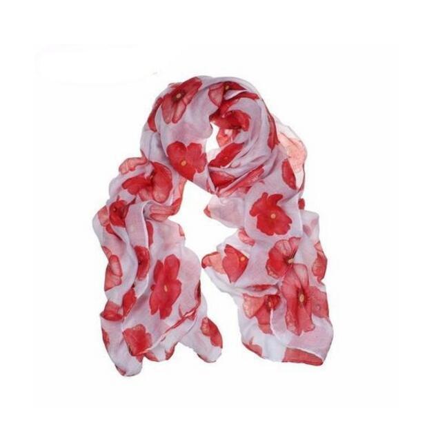 Red Poppy Flower Print Long Scarf