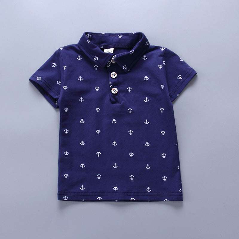 Anchor printed boy suit short sleeve spring summer children's wear - Minihomy