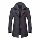 Long Jacket Slim Fit Overcoat Casual Wool Blends Warm Outerwear Windbreaker Men - Minihomy