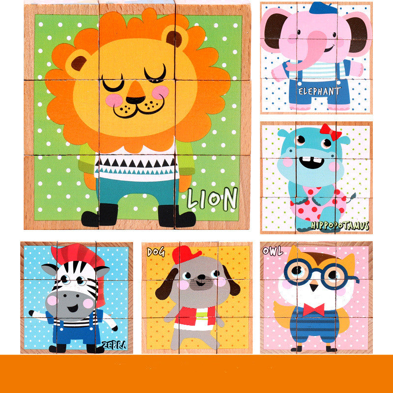 High-grade Six-face Picture Wooden Jigsaw 3D Puzzle Toys Children's Early Educational Toy Cube Jigsaw Puzzle Baby Kids Gifts - Minihomy