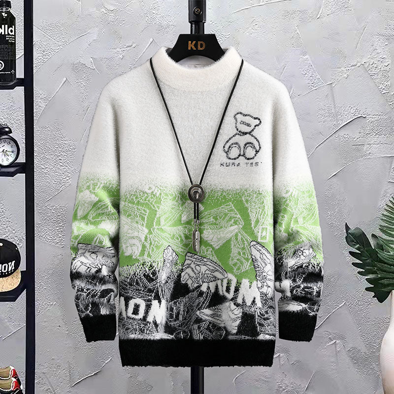 Patchwork Hip Hop Crew Neck Sweater Mens - Minihomy