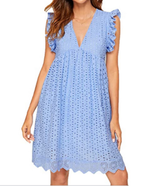 Lace Dresses With Pocket Summer Sleeveless Jacquard Cutout V-Neck Beach Dress - Minihomy