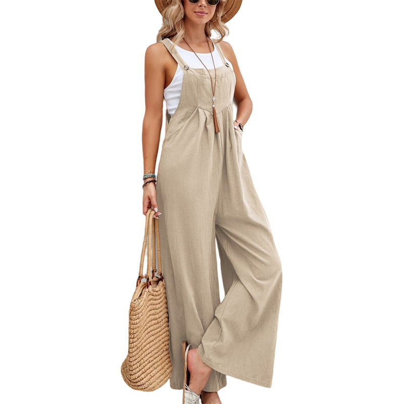 Women's Clothes Solid Color Casual Suspender Trousers Overall