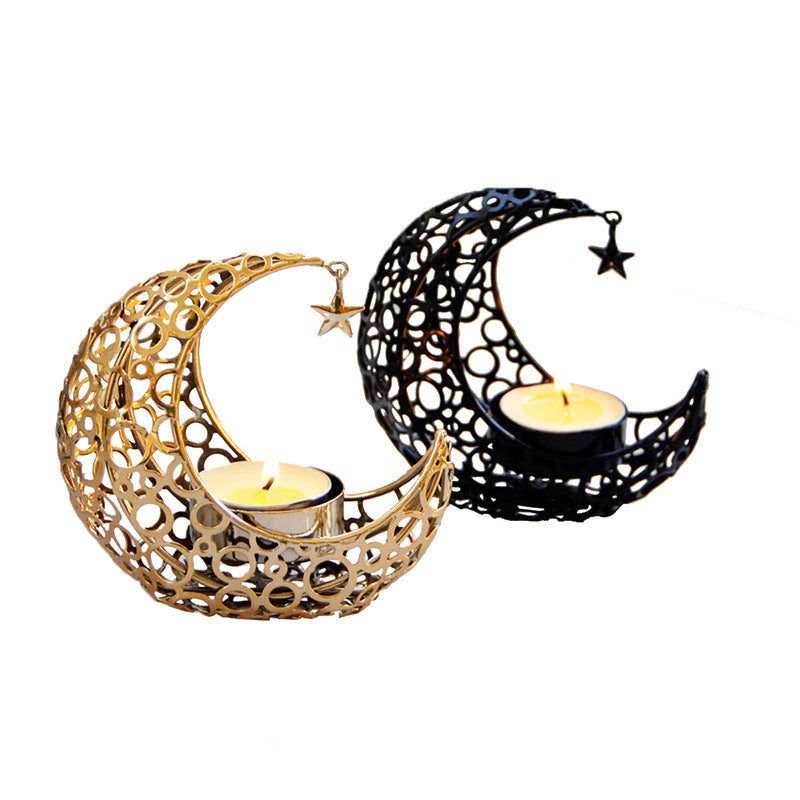 Modern Romantic Crescent Moon and Star Metal Candle Holder - Light Luxury Home Decor - Minihomy