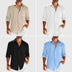 Casual  Long Sleeve Shirt With Pocket Lace Polo Collar Solid Color Button Mens Clothing - Minihomy