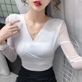 Mesh Bottoming Shirt Long-sleeved T-shirt Women Thin Small Shirt - Minihomy