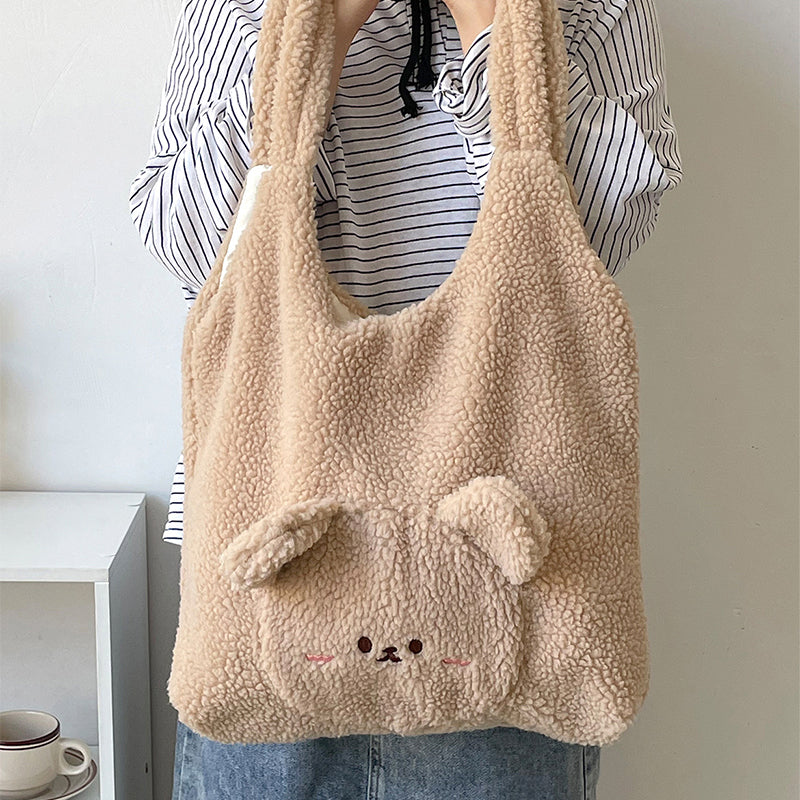 Personalized 3D Cartoon Bear Lamb Wool Shoulder Bag for Women - Minihomy