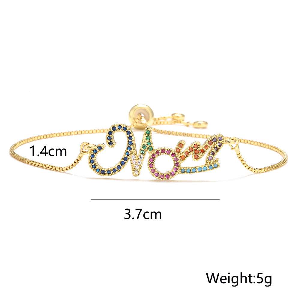 Gold Bracelet Personalized Color Zirconium MOM Jewelry Gift - Minihomy