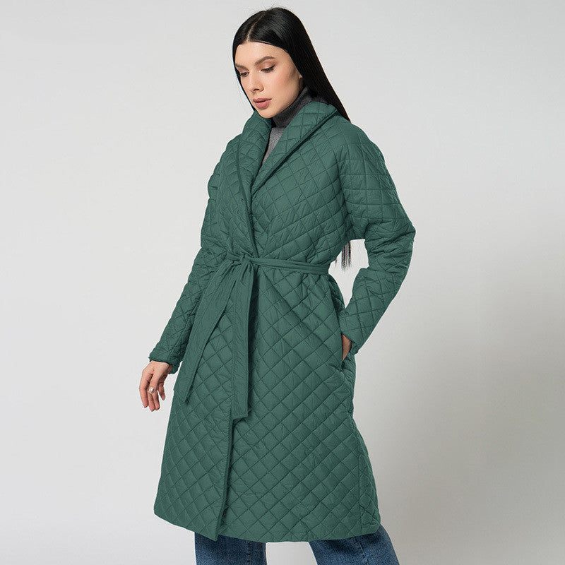 Women's Diamond Plaid Fitted Waist Cotton-padded Coat