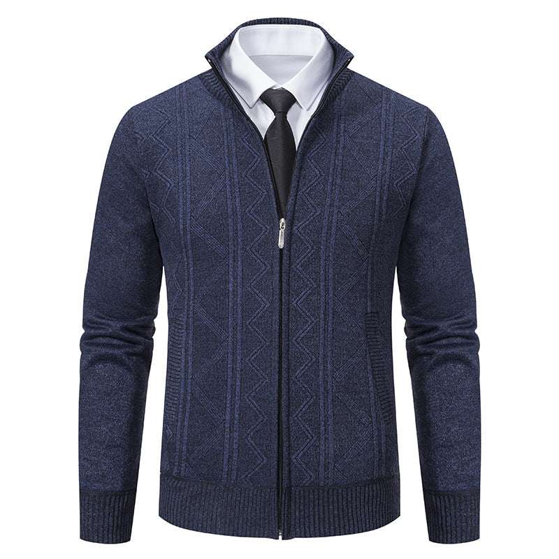 Fall Winter Men Woolen Sweater Men's Cardigan Coat Stand Collar - Minihomy