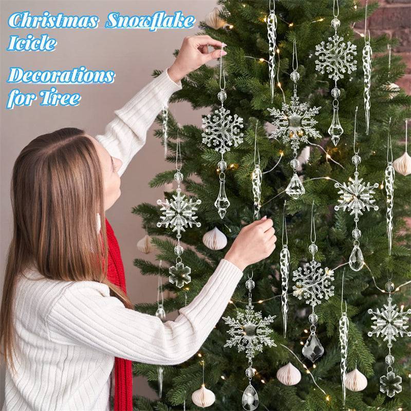 10pcs Christmas Tree Hanging Pendants Acrylic Ice Strip Snow Ceiling Xmas Ornaments - Minihomy