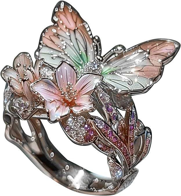 Gold Plated Butterfly Flower Crystal Ring for Women - Elegant Aesthetic Jewelry - Minihomy