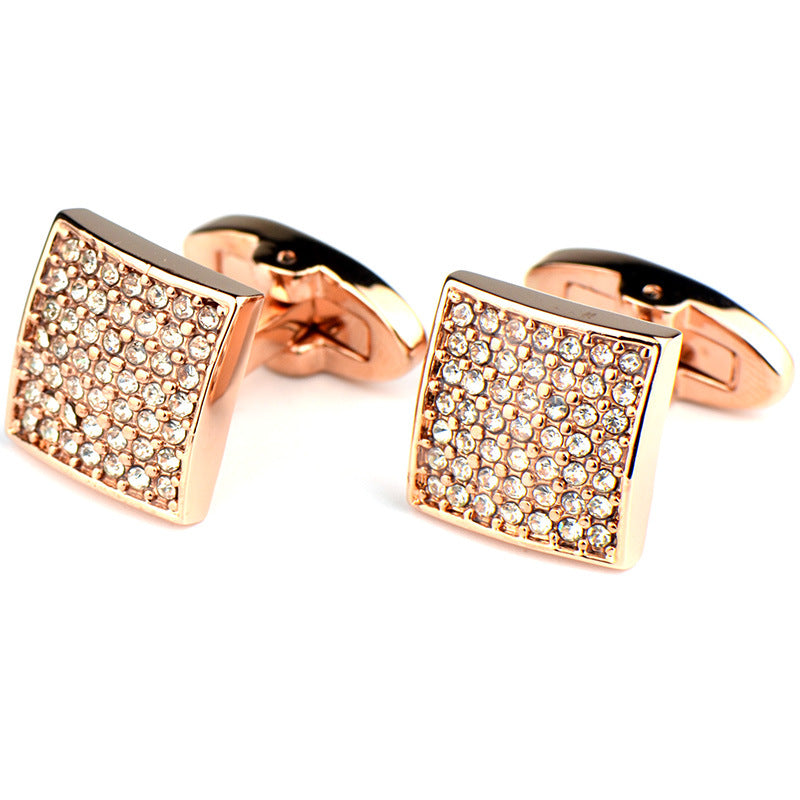 Full Diamond Precision White Diamond Cufflinks Rose Gold French Cufflinks - Minihomy