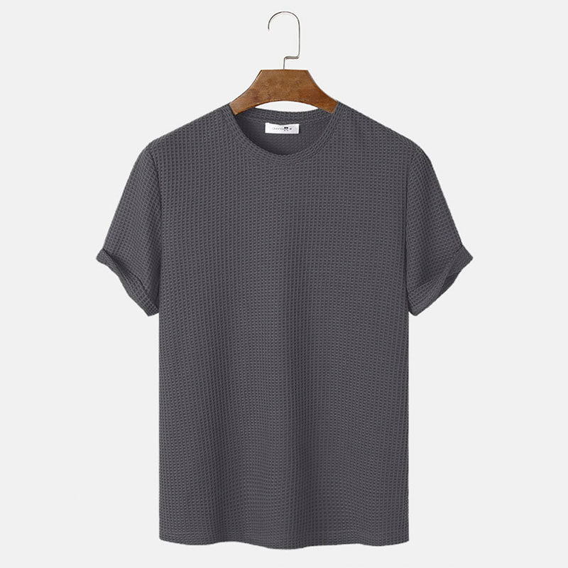 Men Summer Solid Color Round Neck Basic T-Shirts - Minihomy