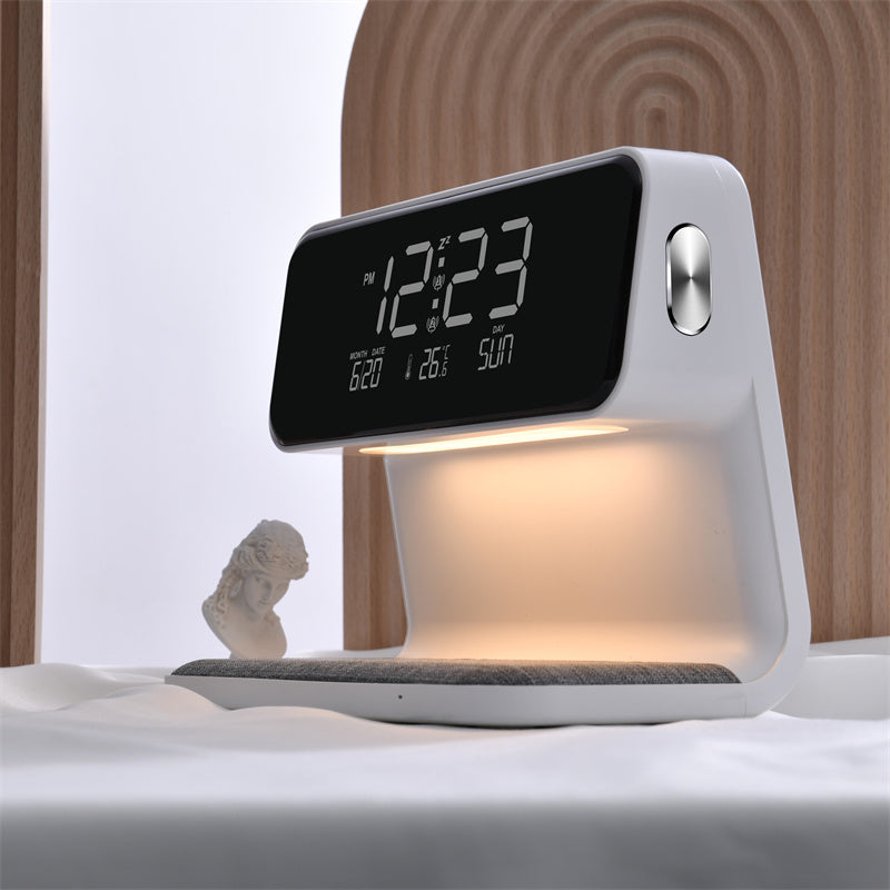 3-in-1 Creative Bedside Lamp: Wireless Charging, LCD Screen Alarm Clock, and Phone Charger - Minihomy