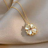 Luxury Four Leaf Clover Crystal Heart Necklace for Women - Stainless Steel