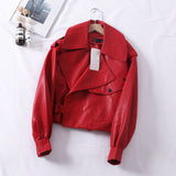 Cropped Leather Motorcycle Jacket - Loose Fit